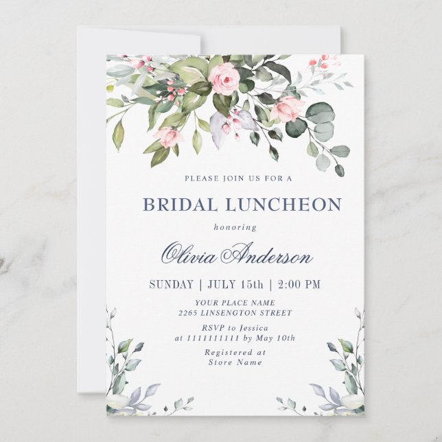 Convite Watercolor Eucalyptus Greenery BRIDAL LUNCHEON (Frente)