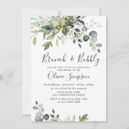 Convite Watercolor Eucalyptus Greenery Brunch e Bubble