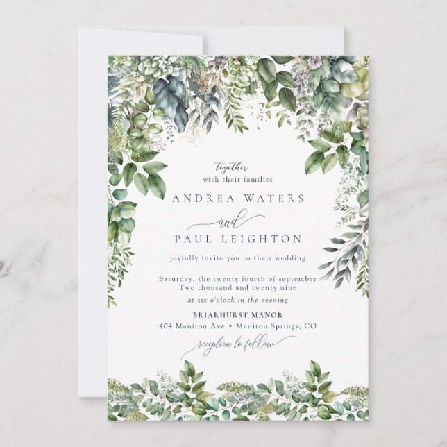 Convite Watercolor Eucalyptus Greenery | Casamento Botânic (Frente)