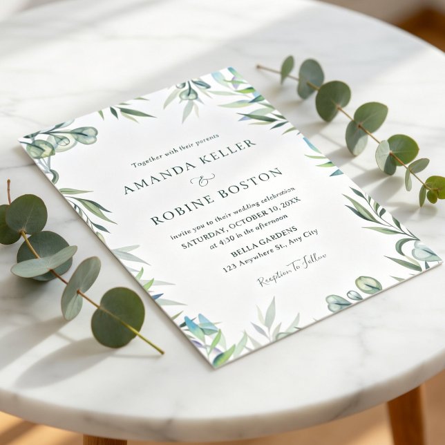 Convite Watercolor Eucalyptus Greenery Wedding Invitation (Criador carregado)