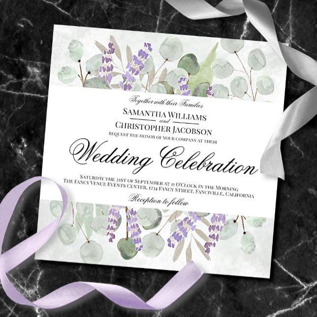 Convite Watercolor Eucalyptus & Lavanda Boho Chic Wedding (Criador carregado)