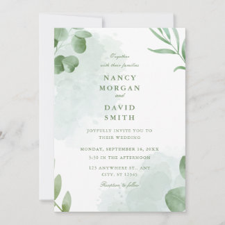 Convite Watercolor Eucalyptus Leaves Greenery Wedding 