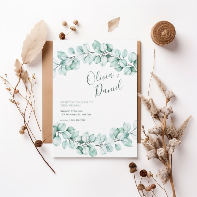 Convite Watercolor Eucalyptus Wedding Invitation (Criador carregado)