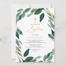 Convite Watercolor Eucalyptus Wreath Baptism