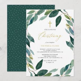 Convite Watercolor Eucalyptus Wreath Christening