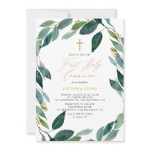 Watercolor Eucalyptus Wreath First Santa Comunhão