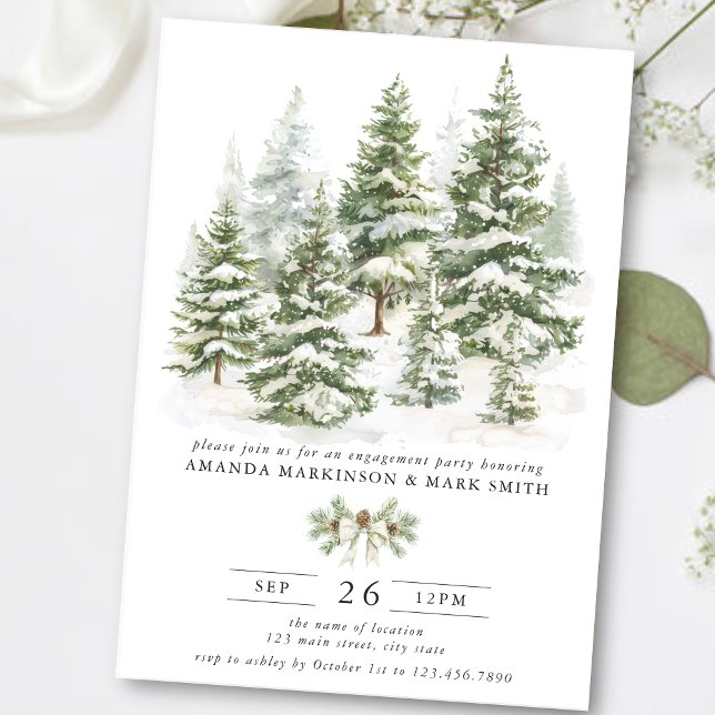 Convite Watercolor Evergreen Winter Engagement Party (Criador carregado)