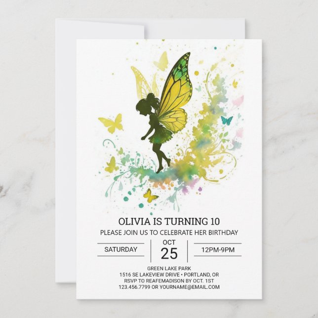 Convite Watercolor Fairy Dream Birthday (Frente)