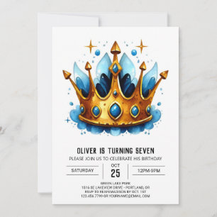 Convite Watercolor Fairytale Prince Crown Aniversário