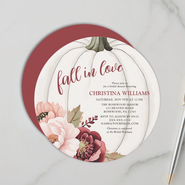 Convite Watercolor Fall in Love Pumpkin Chá de panela (Criador carregado)