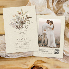 Convite Watercolor Fall Wildflower Faux Linen Weding