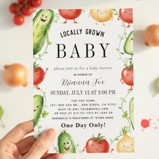 Convite watercolor Farm Fresh Garden Cute Baby Shower (Criador carregado)
