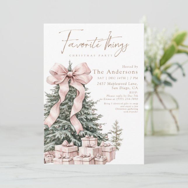 Convite Watercolor Favorite Things Christmas Party (Em pé/Frente)