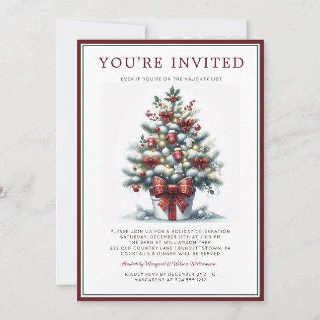 Convite Watercolor Festive Christmas Tree Holiday Party  (Frente)