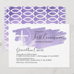 Convite Watercolor First Communitation - Purple