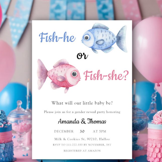 Convite Watercolor Fishing Gender Reveal (Criador carregado)