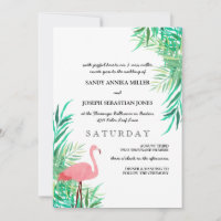 Watercolor Flamingo & Palm Deixa Casamento Tropica