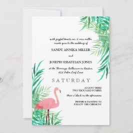Convite Watercolor Flamingo & Palm Deixa Casamento Tropica