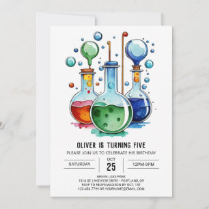 Convite Watercolor Flask Discovery Scientist Aniversário