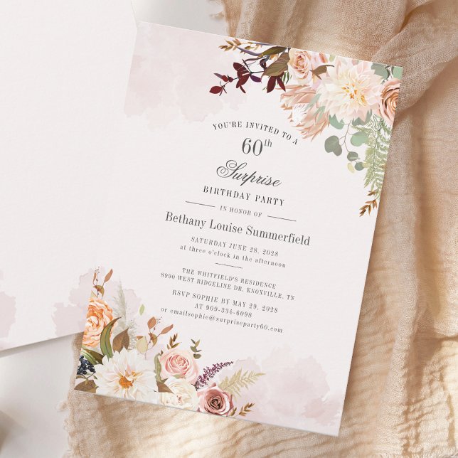Convite Watercolor Floral 60º Aniversário Moderno (Watercolor Floral 60th Birthday Modern Invitation)