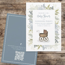 Convite Watercolor Floral Baby Blue QR Code