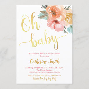 Convite Watercolor Floral Baby Girl Chá Invite, Oh Querida