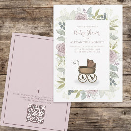 Convite Watercolor Floral Baby Pink QR Code
