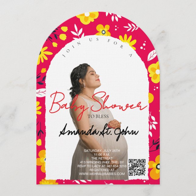 Convite Watercolor Floral Baby Shower Invitation (Frente)