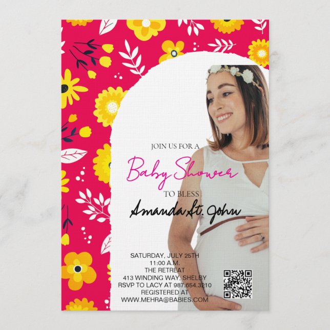 Convite Watercolor Floral Baby Shower Invitation (Frente)