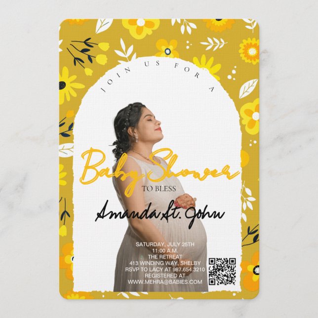 Convite Watercolor Floral Baby Shower Invitation (Frente)