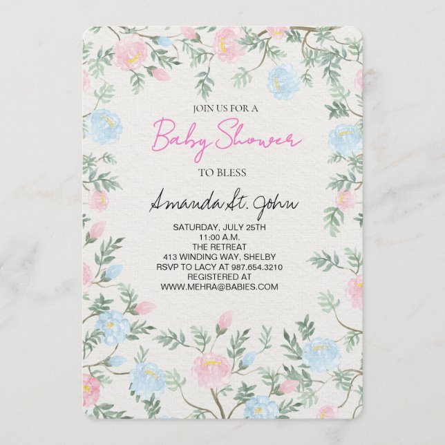 Convite Watercolor Floral Baby Shower Invitation (Frente)