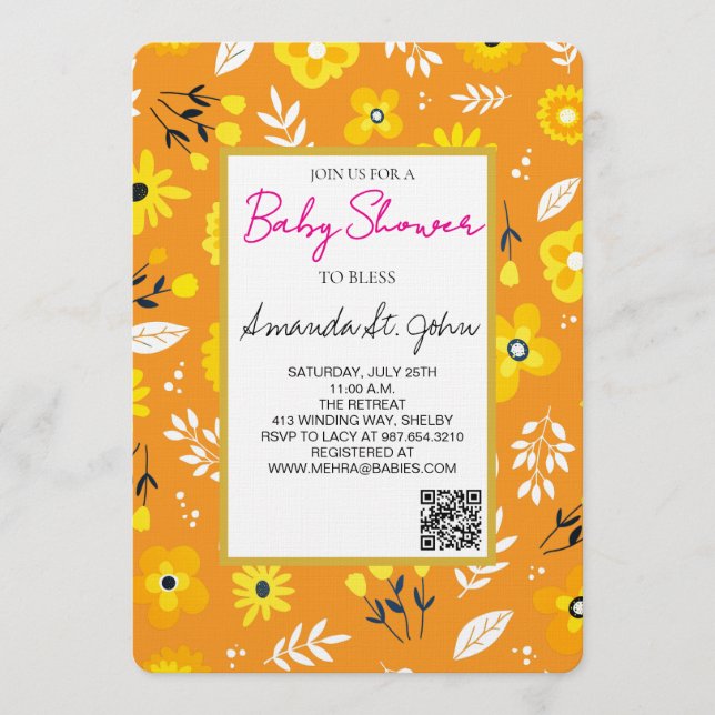 Convite Watercolor Floral Baby Shower Invitation (Frente)