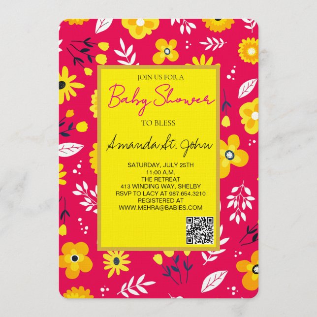 Convite Watercolor Floral Baby Shower Invitation (Frente)