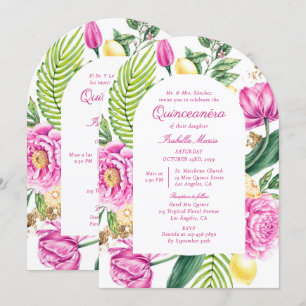 Convite Watercolor Floral Bilingue Espanhol Quinceañera