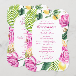 Convite Watercolor Floral Bilingue Espanhol Quinceañera