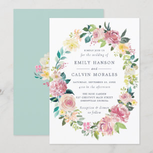 Convite Watercolor Floral Blush Greenery Wreath