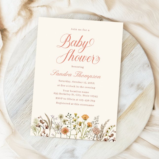 Convite Watercolor Floral Boho Wildflower Chá de fraldas (Criador carregado)