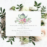 Convite Watercolor Floral Bridal Tea Party Invitation<br><div class="desc">Pretty tea bridal shower invitation featuring a green tea pot with beautiful pink watercolor  flowers.</div>