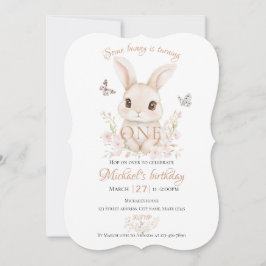 Convite Watercolor Floral Bunny Girl First Birthday Invite