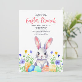 Convite Watercolor Floral Bunny Rabbit Páscoa Brunch