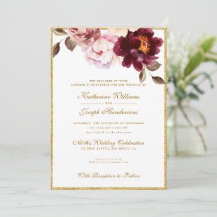 Convite Watercolor Floral Burgundy - Buquê Romance