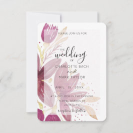 Convite Watercolor Floral Burgundy e Dourada Invi