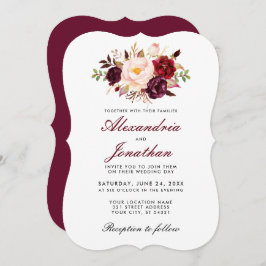 Convite Watercolor Floral Burgundy Wedding BR