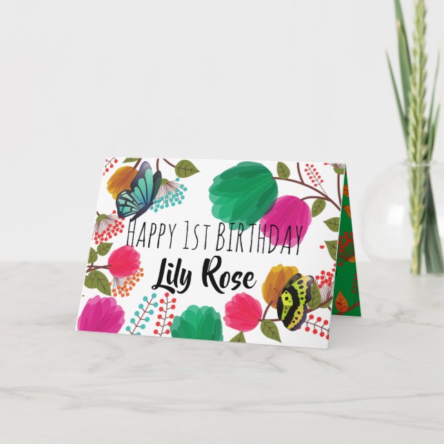 Convite Watercolor Floral Butterfly Birthday (Frente)
