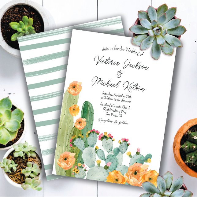 Convite Watercolor Floral Cactus Wedding (Criador carregado)