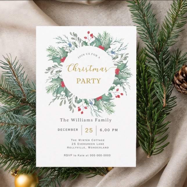 Convite Watercolor Floral Christmas Party Invitation (Criador carregado)