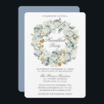 Convite Watercolor Floral Dusty Blue Hanukkah<br><div class="desc">Elegante Watercolor,  Convite de festas Floral Wreath Hanukkah. Inclui lindas flores brancas de anêmona,  folhagem botânica e pínus cones. Script Silver. Pó Azul.</div>