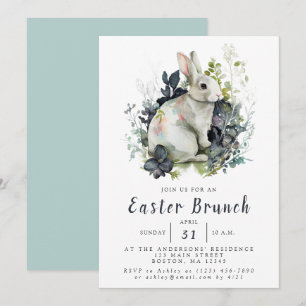 Convite Watercolor Floral Easter Bunny Brunch