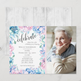 Convite Watercolor Floral Elegant Farmhouse Foto de Aniver