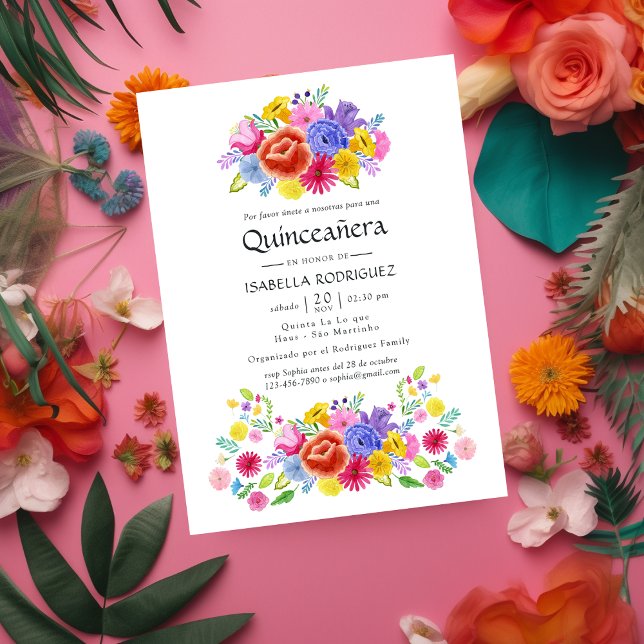 Convite Watercolor Floral espanhola Fiesta Quinceañera (Criador carregado)